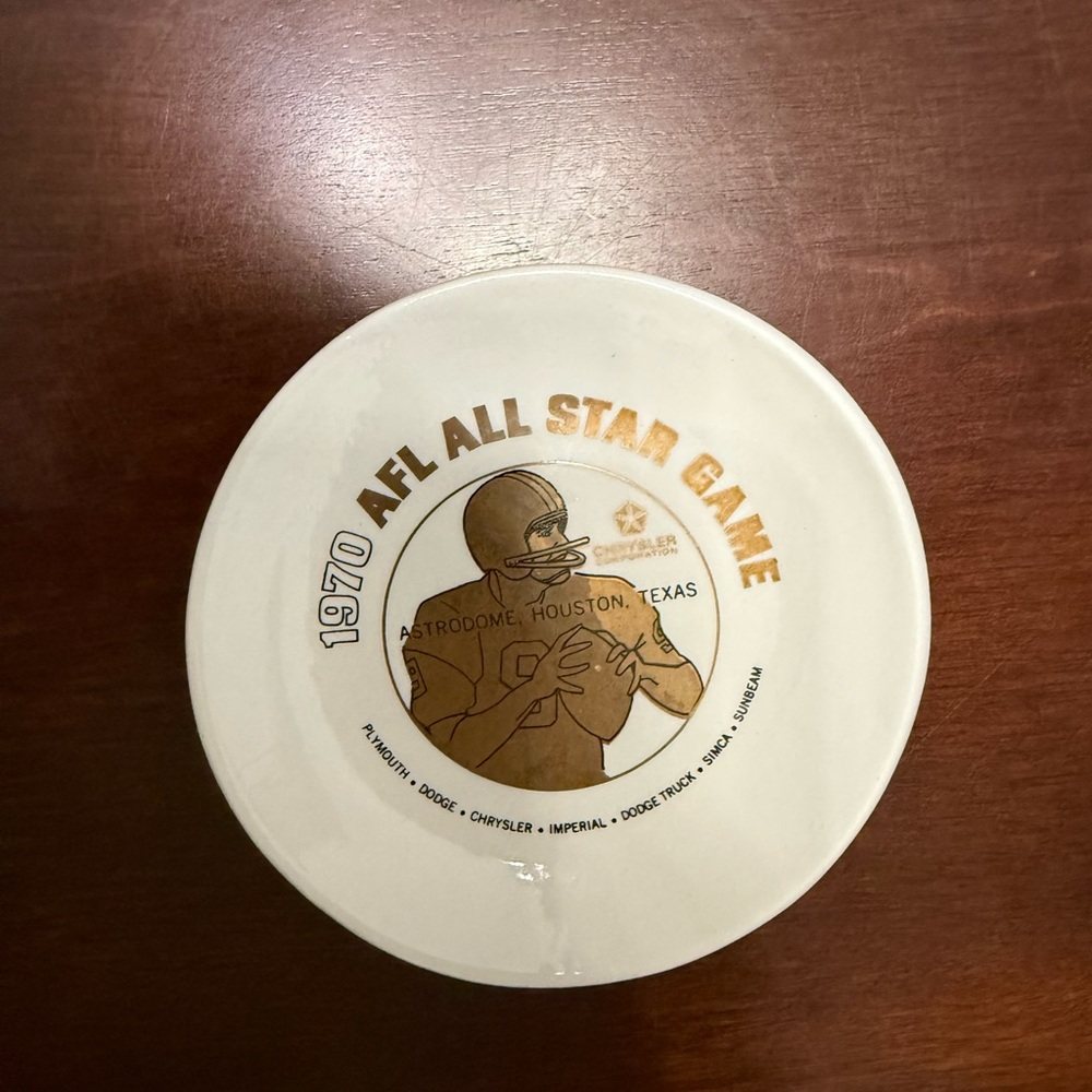 1970 AFL All Star Game Souvenir Plate- Last year before merger to NFL